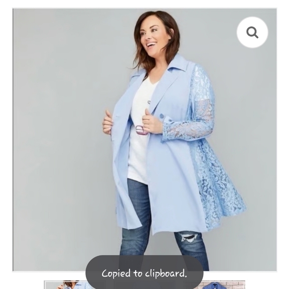 🍁NWOT $139.95  Lane Bryant Blue Lace Details Long Sleeve Trench Coat Size 18/20 - Picture 2 of 7